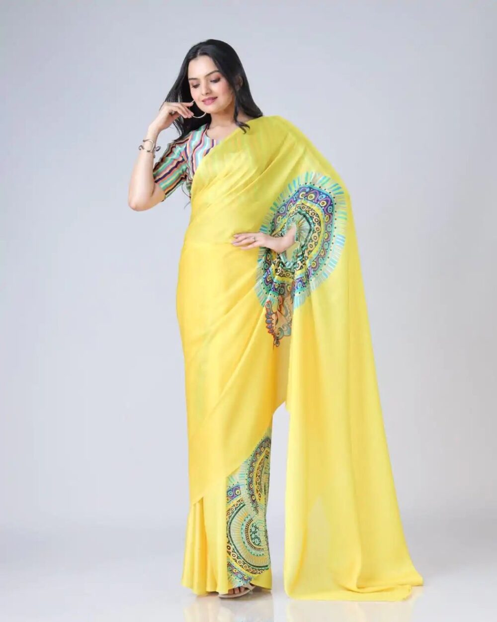 Ready-to-Wear Digital Print Crepe Saree - Image 3