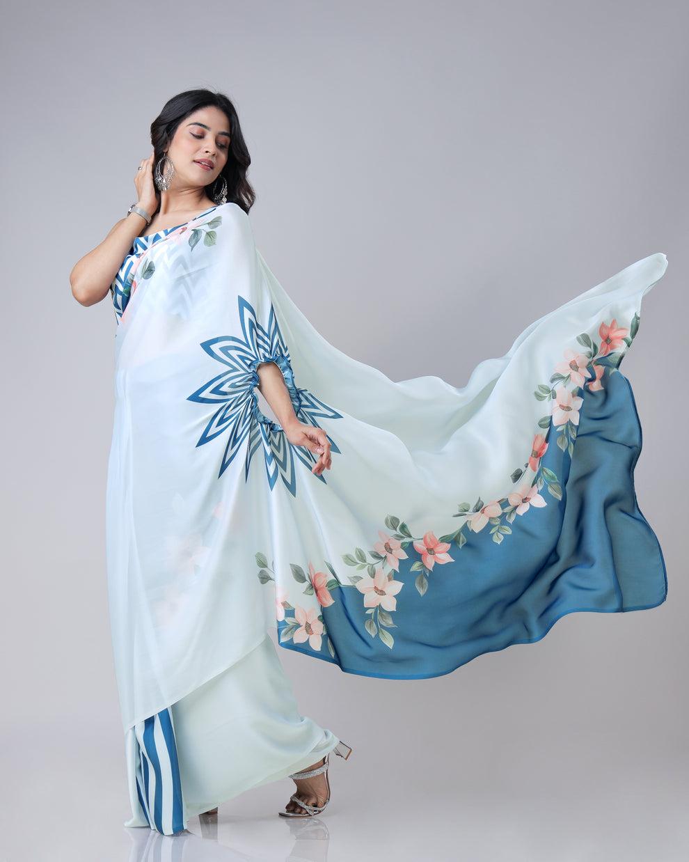Ready-to-Wear Digital Print Crepe Saree