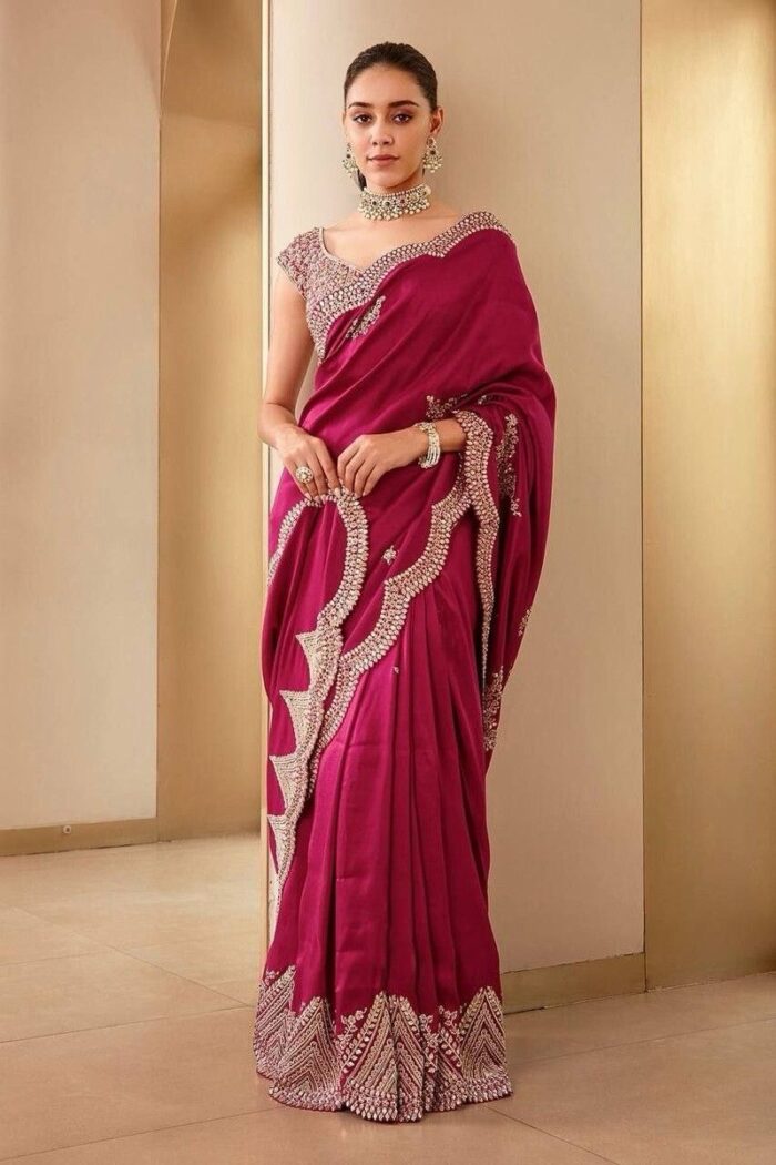 Dark Hot Pink Silk Saree