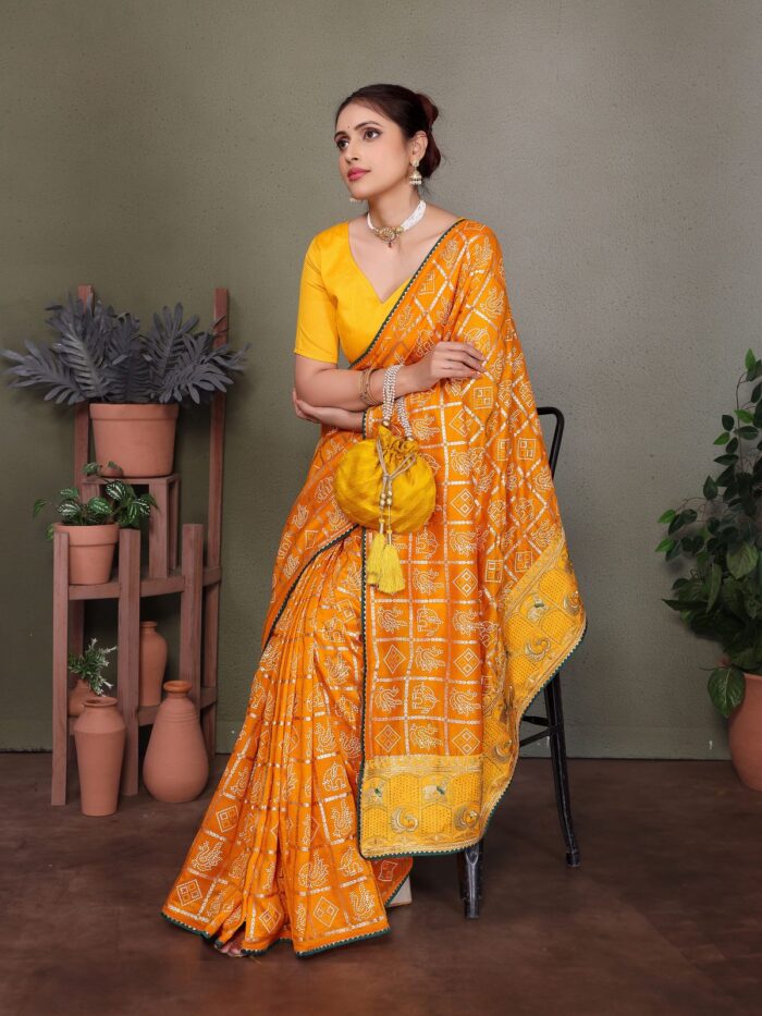 Musturd Yellow Bandhej Saree