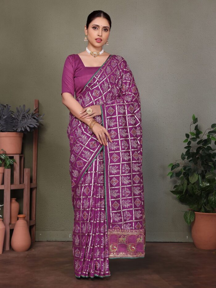 Old Mauve Bandhej Saree