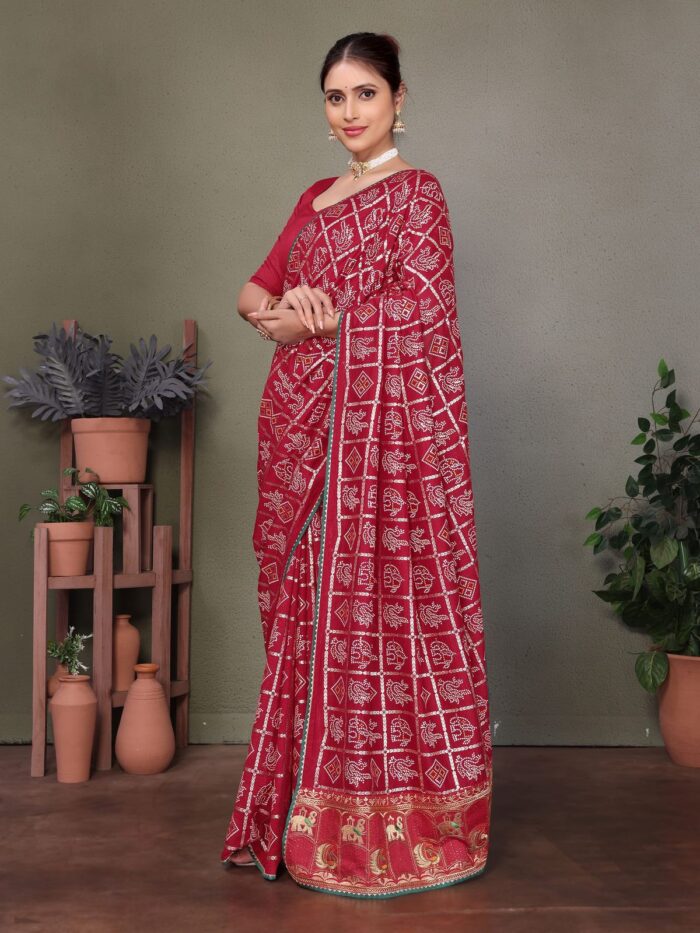 Wine Red Bandhej Saree
