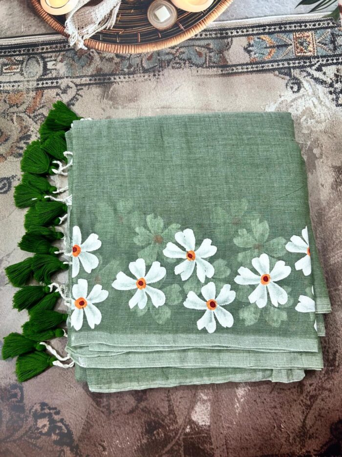 Hand-Painted Mul Cotton Saree