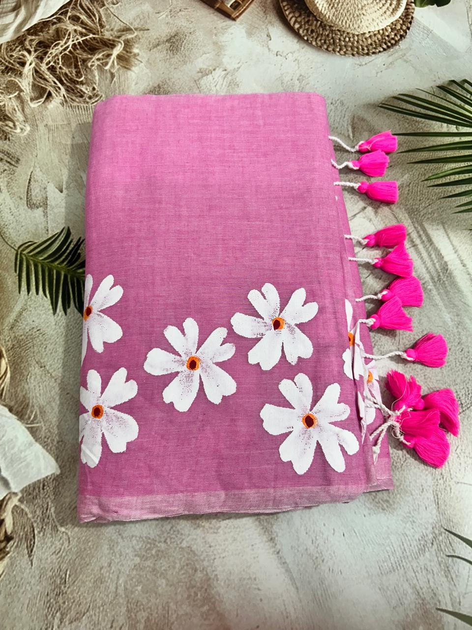 Hand-Painted Mul Cotton Saree