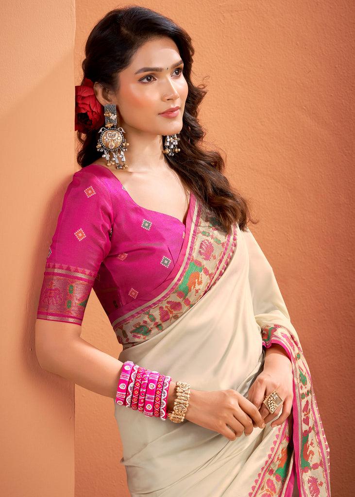 Ivory Patola Silk Saree