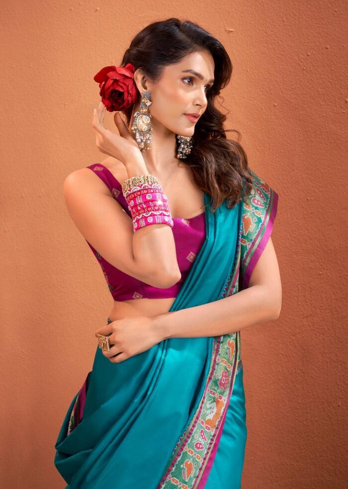 Firozi Blue Patola Silk Saree