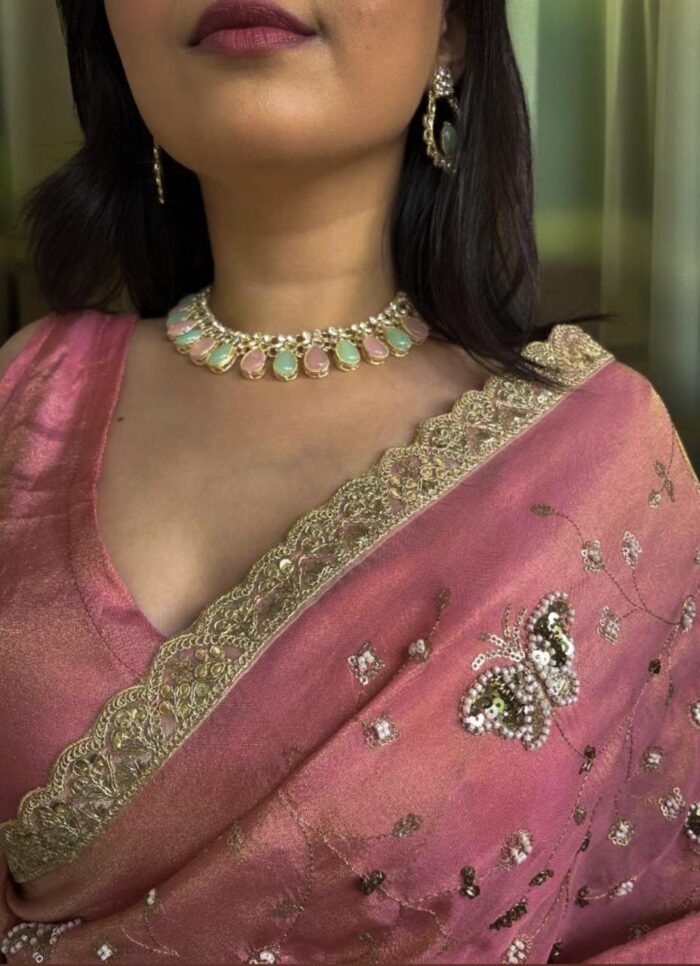 Blush Pink Viscose Tissue Saree