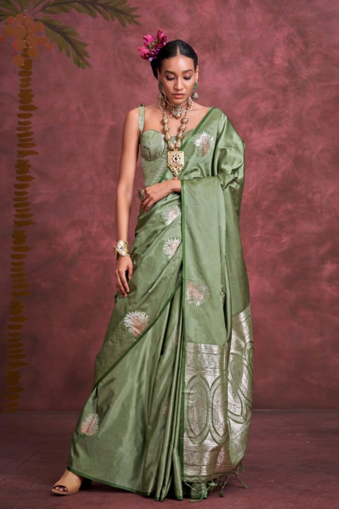Mint Green Woven Satin Silk Saree