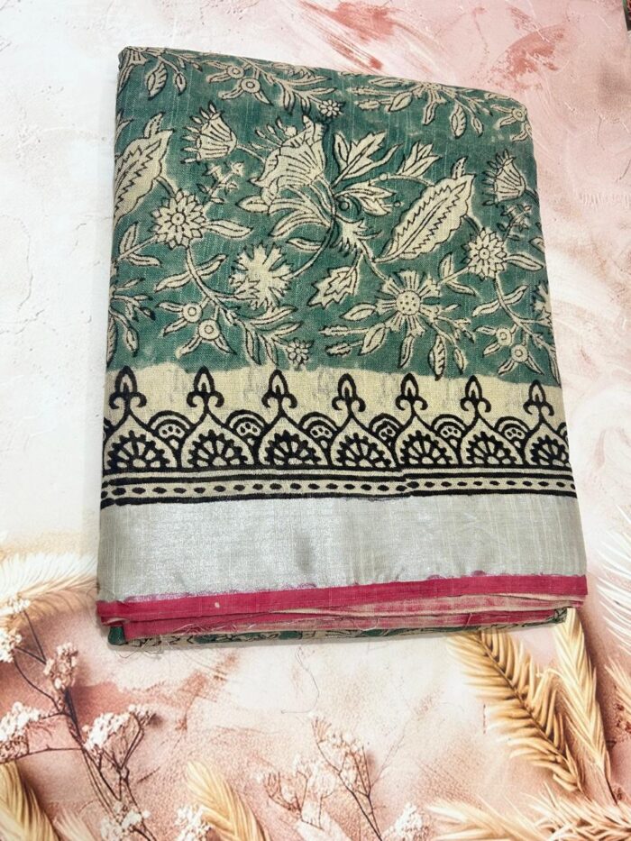 Linen Saree in Bagru Print