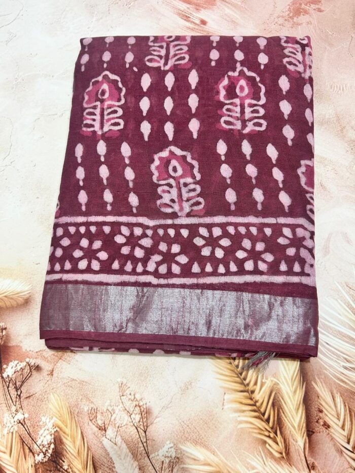 Linen Saree in Bagru Print