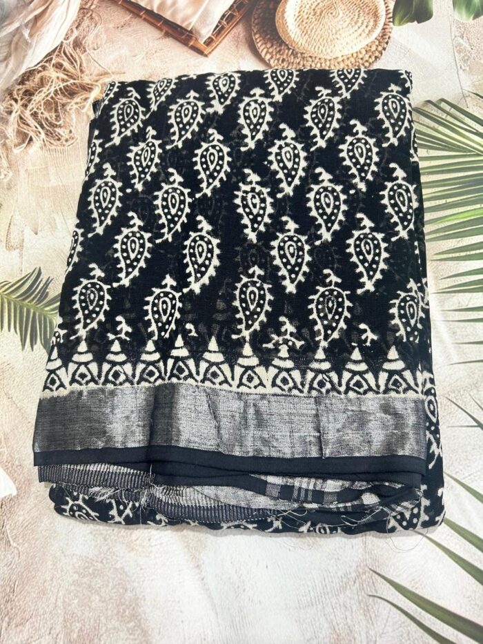 Linen Saree in Bagru Print