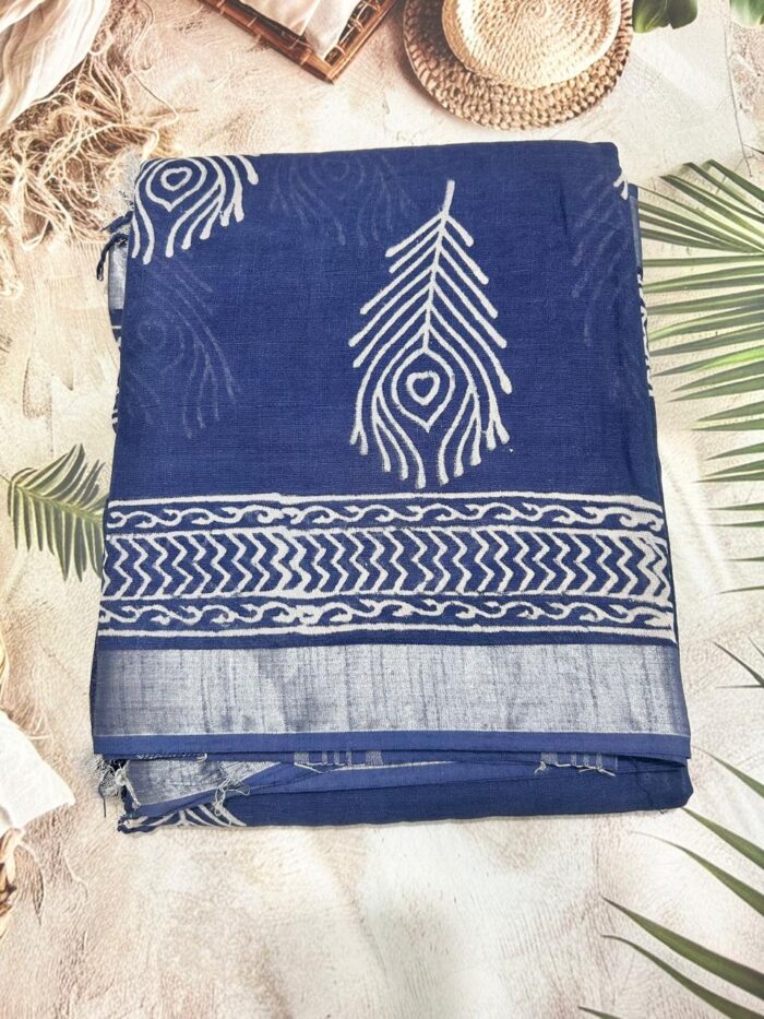 Linen Saree in Bagru Print