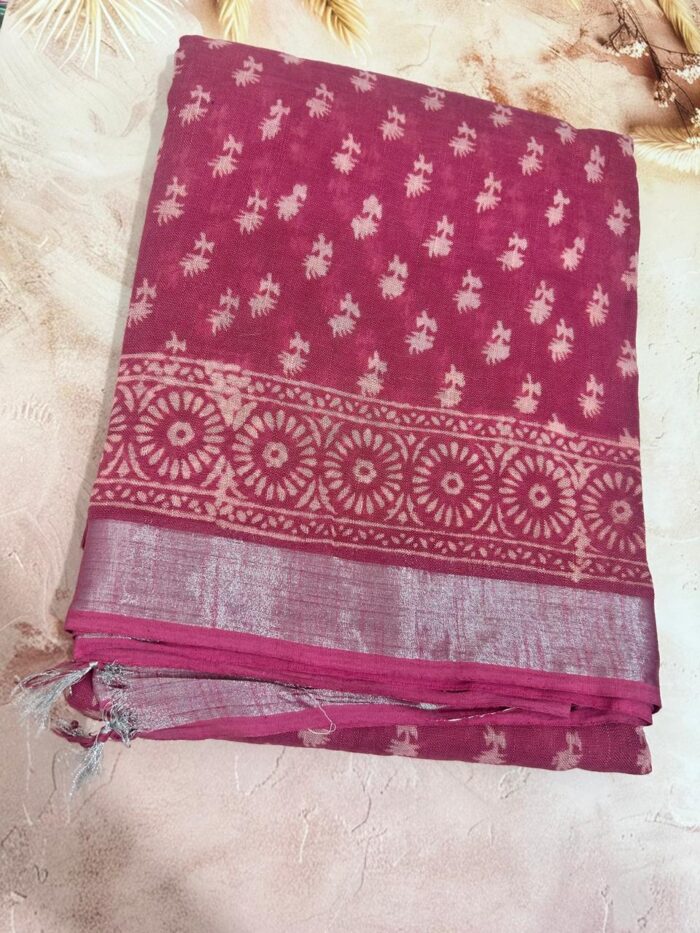 Linen Saree in Bagru Print