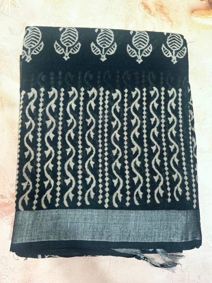Linen Saree in Bagru Print