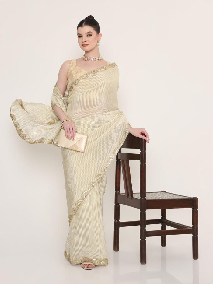 Pearl White Lurex Saree