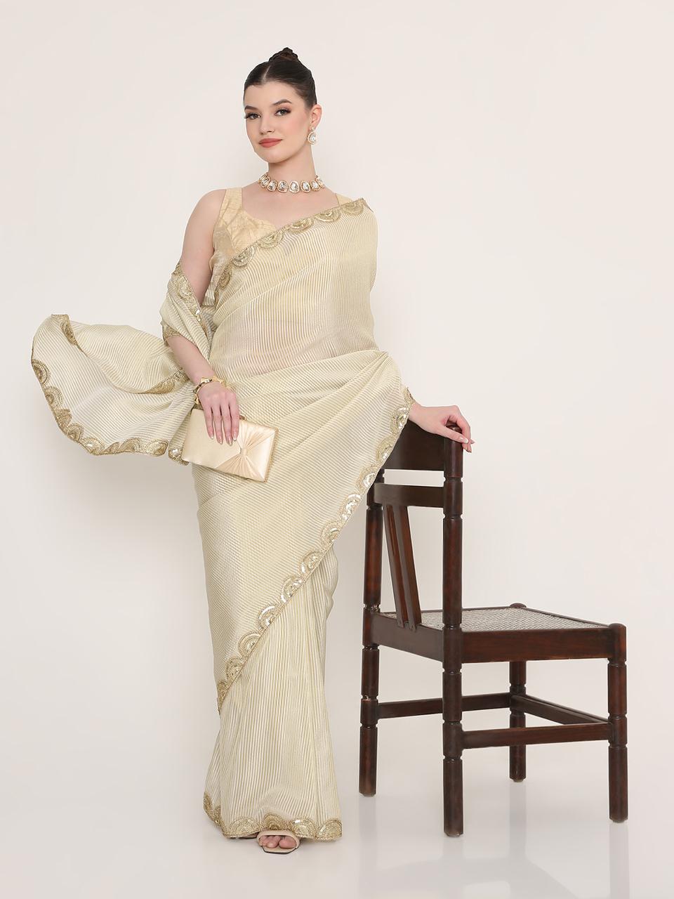 Pearl White Lurex Saree