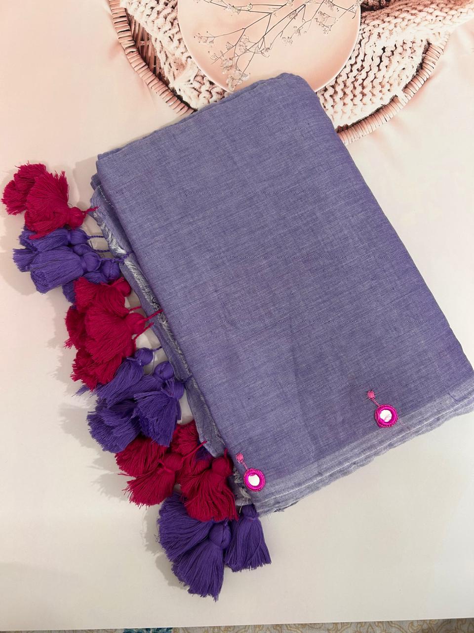 Mul Cotton Saree with Mirror Work