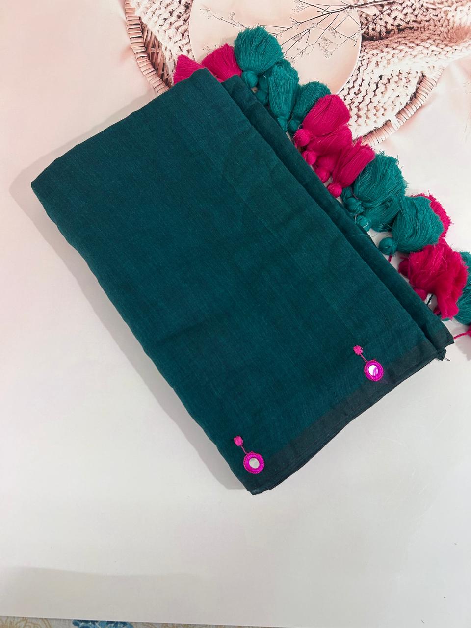 Mul Cotton Saree with Mirror Work