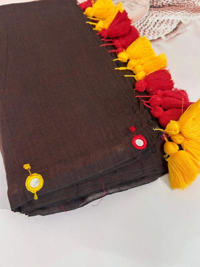 Mul Cotton Saree with Mirror Work
