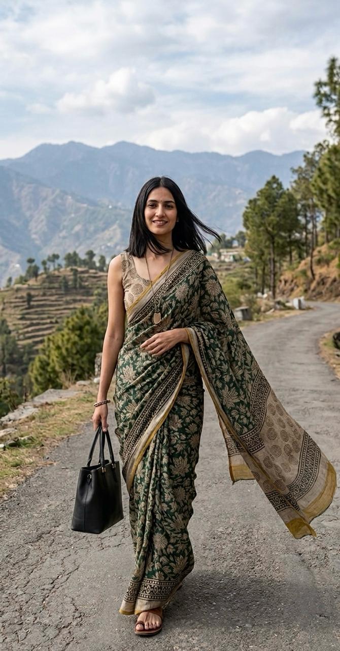 Linen Saree in Bagru Print