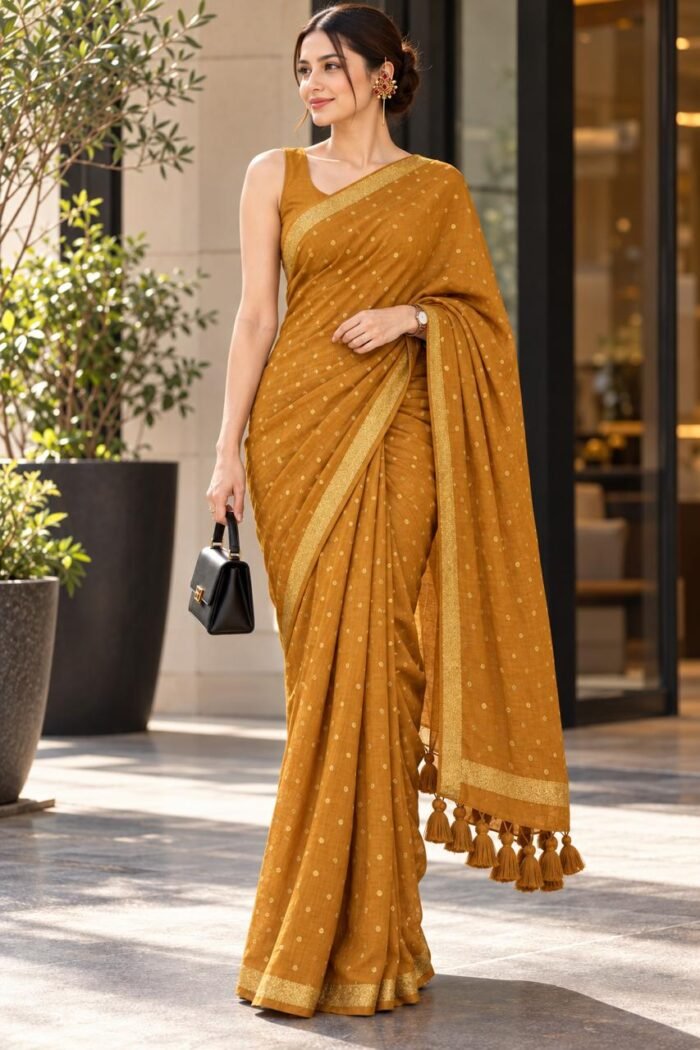 Sunehri Mul Cotton Saree