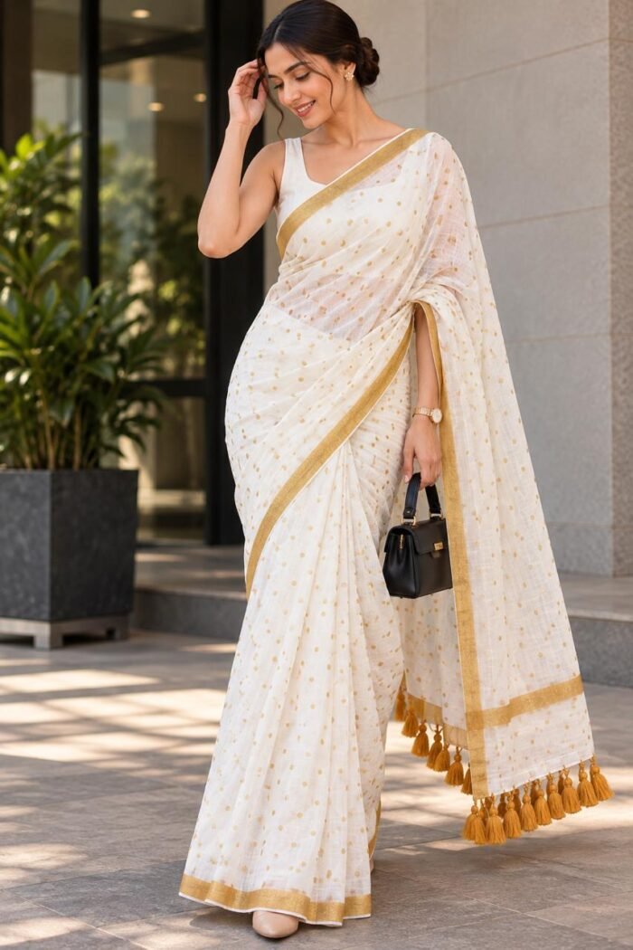 Sunehri Mul Cotton Saree